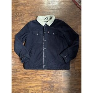 Levi's Men's Corduroy Sherpa Trucker Button Jacket, Navy, Size Medium